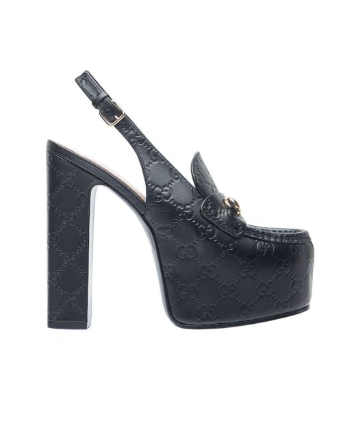 Gucci Blue Ottavia GG Platform Pumps 145mm