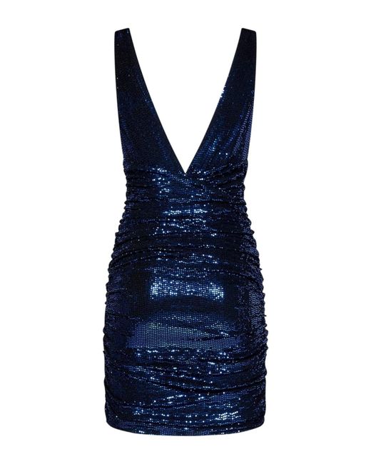 Alexandre Vauthier Blue Sequinned V-neck Mini Dress