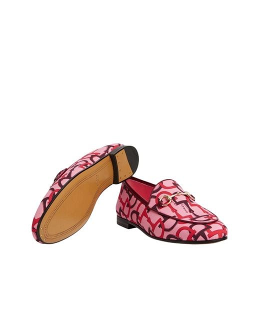 Gucci Red Jordaan Pink Horsebit Canvas Loafer