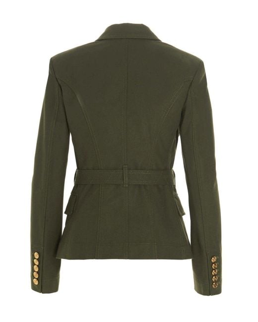 Balmain Green Belted Double-breasted Blazer Jacket