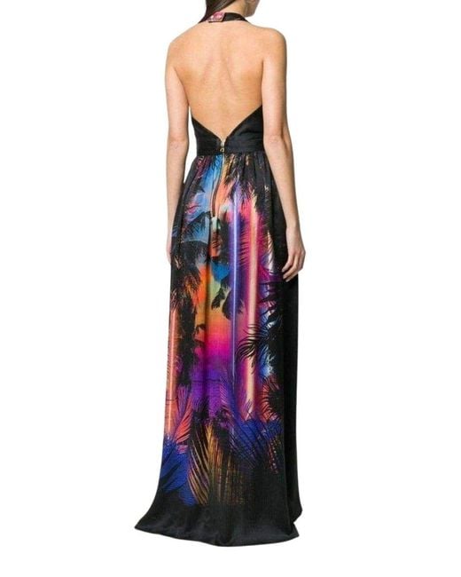 Balmain Multicolor Halter Neck Printed Silk Dress