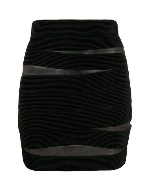 Balmain Black Sheer Fitted Mini Skirt