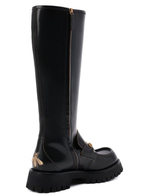 Gucci Black Horsebit Detail Knee-high Boots