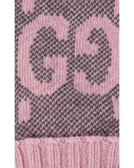 Gucci Purple GG Cashmere Fingerless Gloves Pink Grey