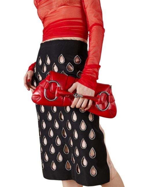 Gucci Red Horsebit Chain Medium Shoulder Bag