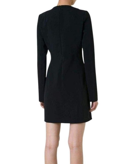 Mugler Black Bonded Monocrome Crepe Long Sleeve Mini Dress