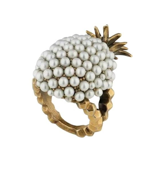 Gucci Metallic Gold Pearl Pineapple Ring