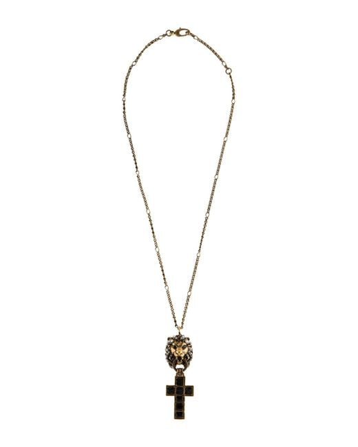Gucci Metallic Lion Head Pendant Necklace