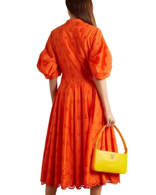 Erdem Red Zelda Broderie Anglaise Poplin Midi Dress
