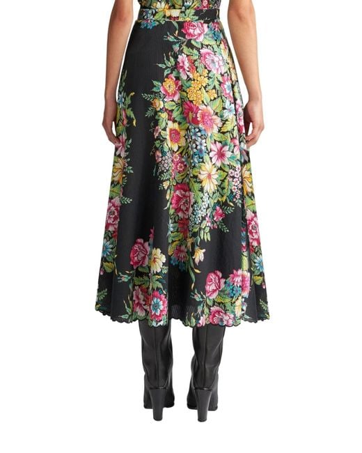 Etro Green Floral Print Cotton Silk Wrap Midi Skirt