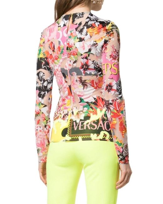 Versace Multicolor Floral Jersey Top It 44 ( Us 8 )