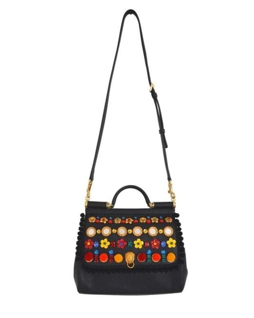 Dolce & Gabbana Black Sicily In Raffia Shoulder Leather Bag Us