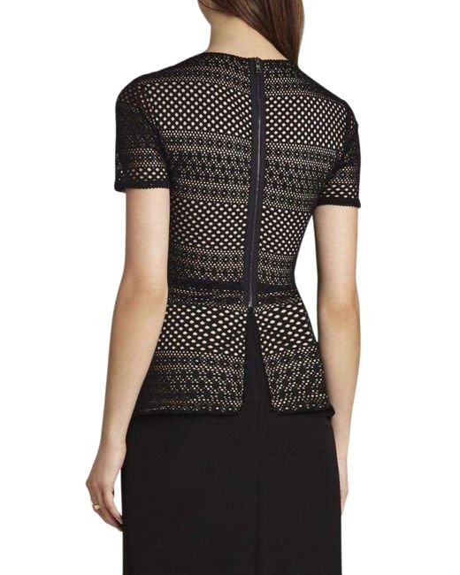 BCBGMAXAZRIA Black Vicktoria Mixed-knit Peplum Top