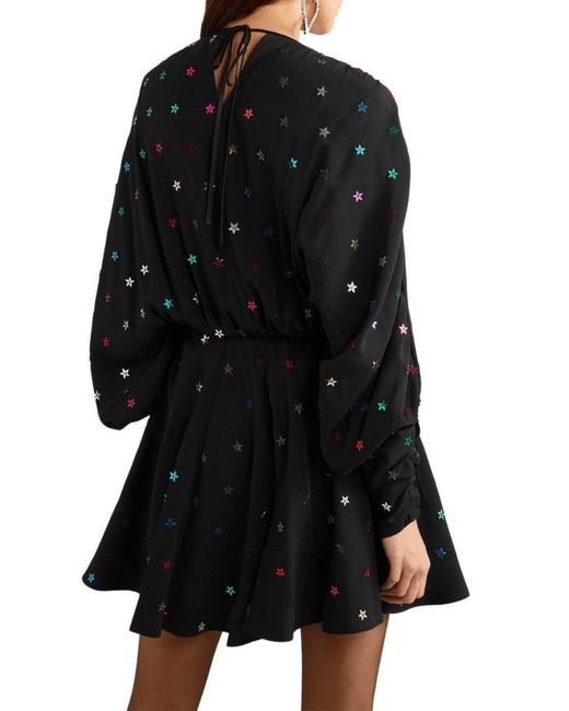 The Attico Black Gathered Sequin-embellished Crepe De Chine Mini Dress