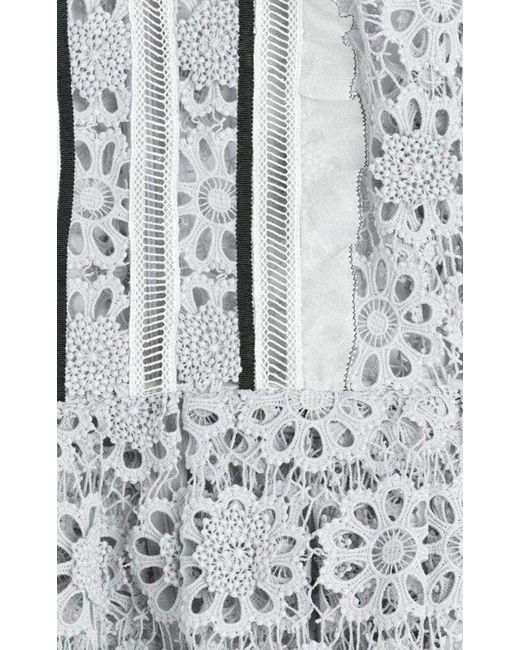 Self-Portrait Gray Ice 3d Floral Guipure Lace Shirt