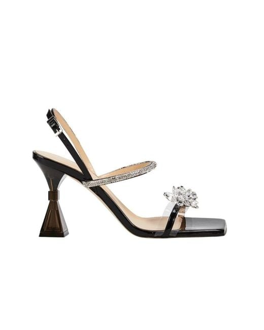 Mach & Mach Metallic Crystal-embellished Patent Leather Slingback Sandals