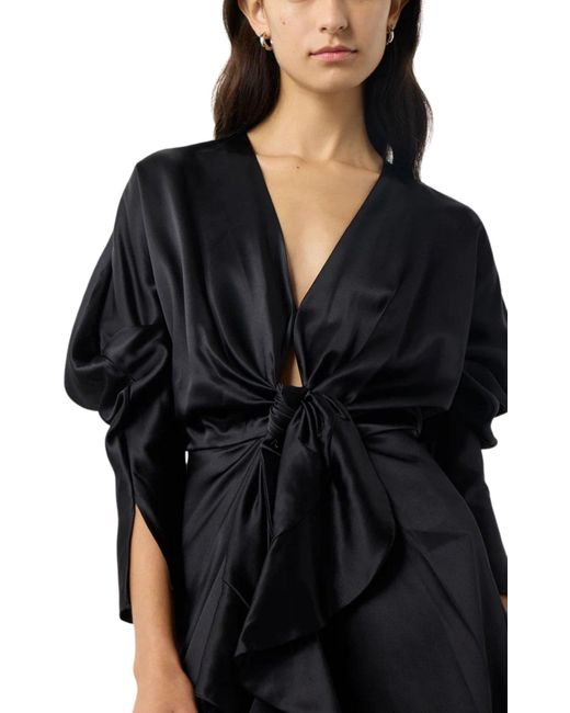 Alejandra Alonso Rojas Black Knot Silk Dress With Ruffles