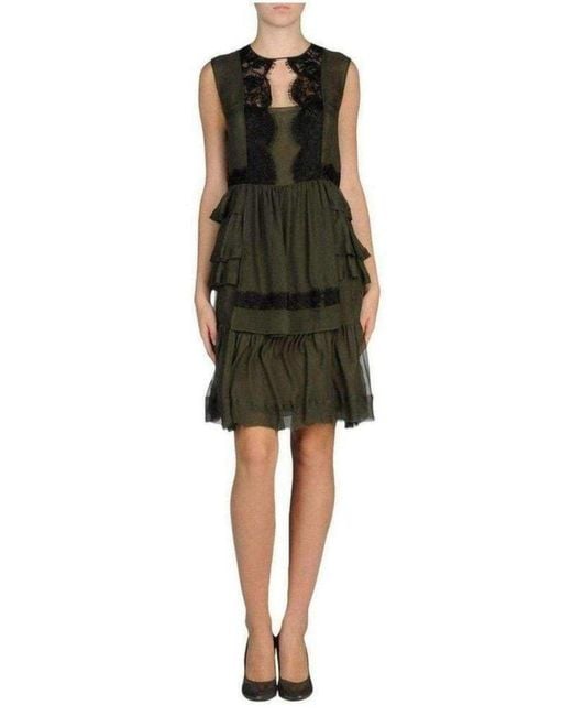 Emilio Pucci Green Silk Lace Ruffled Dress