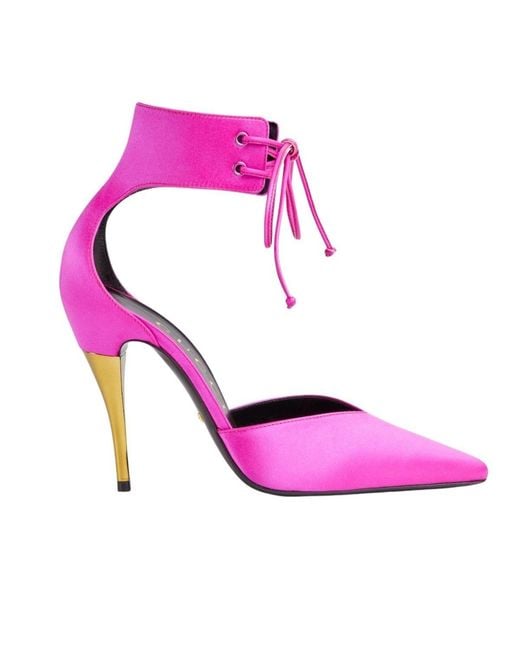 Gucci Purple Lace-up Pink Satin Pumps