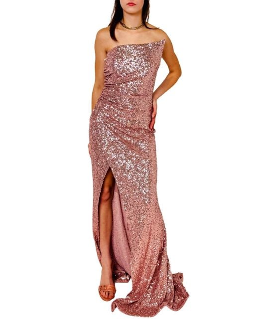 Cult Moda Red Sequin One-shoulder Bustier Prom Gown