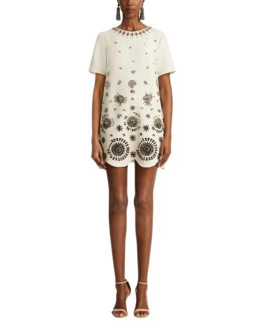 Oscar de la Renta Natural Crystal Medallion Shift Dress