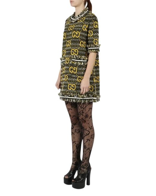 Gucci Green GG Tweed Lamé Mini Dress