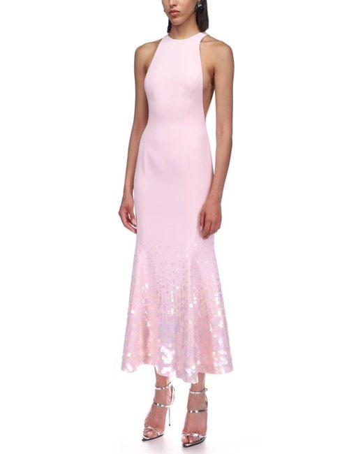 David Koma Paillette Illusion Midi Pink Dress