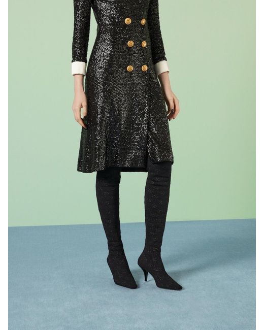 Gucci Black Demi Shimmer GG Over-the-knee Boots