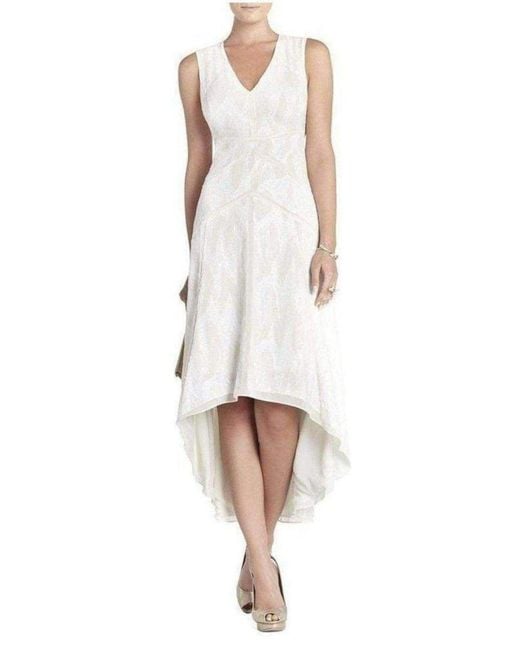 BCBGMAXAZRIA White Salma All Over Sequin Deep V-neck Dress