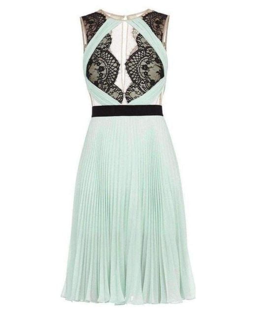 BCBGMAXAZRIA Green Scalloped Edge Pleated Dress