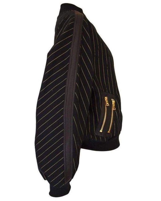 Balmain Blue Striped Cotton Teddy Jacket Black Gold
