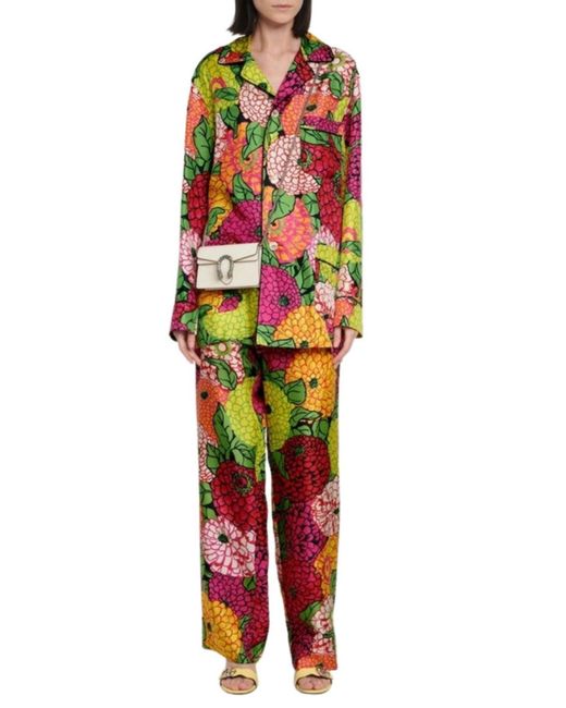 Gucci Multicolor X Ken Scott Floral Silk Straight Pants