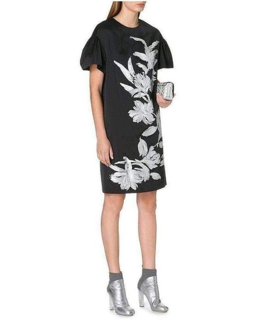 Dries Van Noten Black Floral Motif Silk Blend Dress