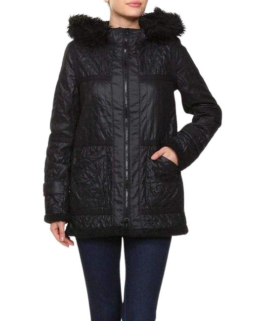 BCBGMAXAZRIA Black Genova Quilted Distressed Coat