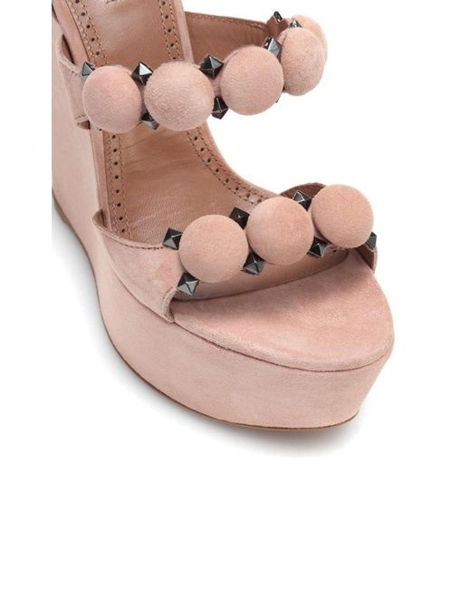 Alaïa Pink Bombe Suede Wedge Sandals
