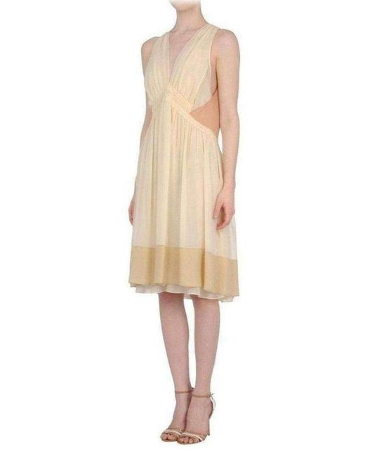 Vanessa Bruno Natural Beige Color Blocked Silk Dress