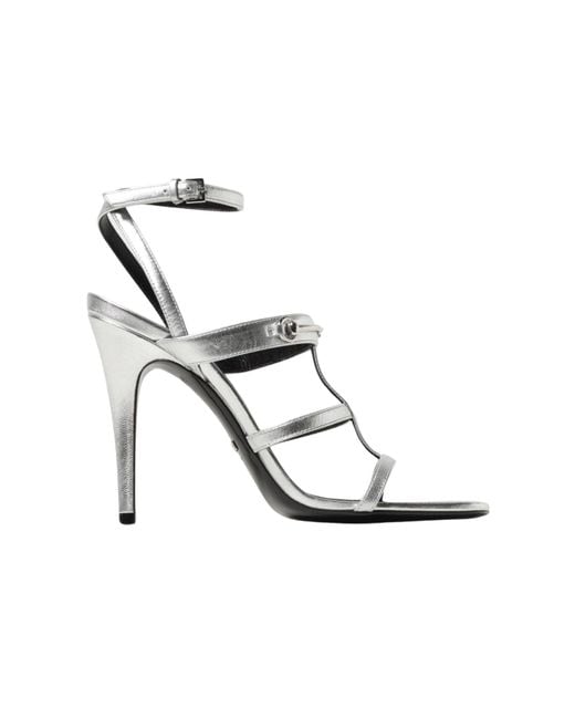 Gucci White Horsebit Silver Leather Sandals