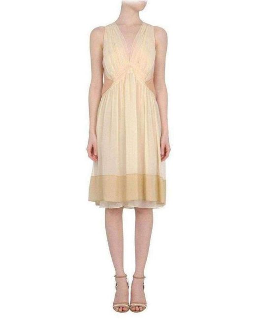 Vanessa Bruno Natural Beige Color Blocked Silk Dress