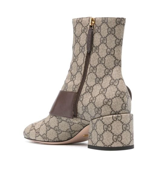 Gucci Brown Blondie Canvas & Leather Ankle Bootie