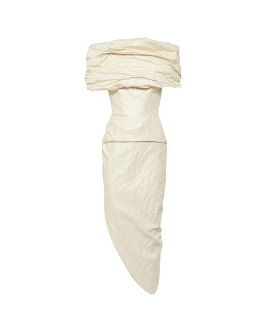 Maticevski Natural Amber Draped Cotton Midi Dress Pearl Crush