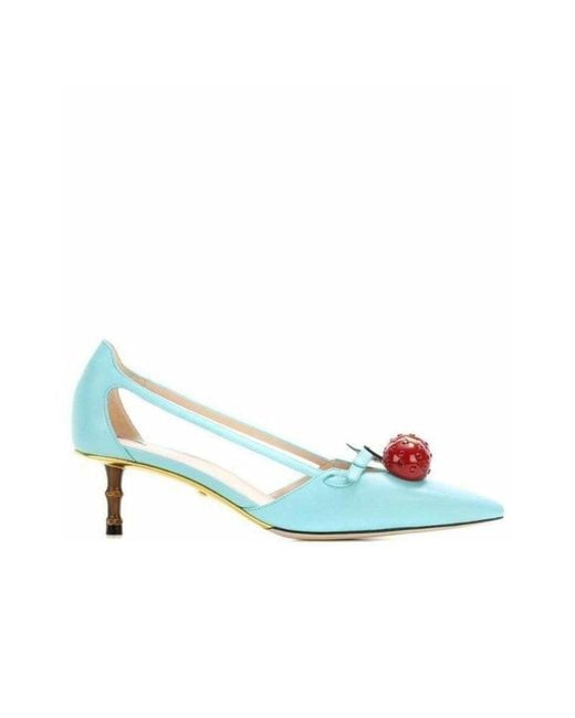 Gucci Green Unia Aqua Cherry Leather Slingback It 36.5