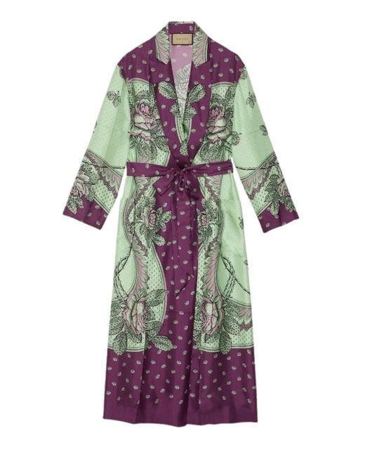 Gucci Purple Green Paisley Print Silk Robe