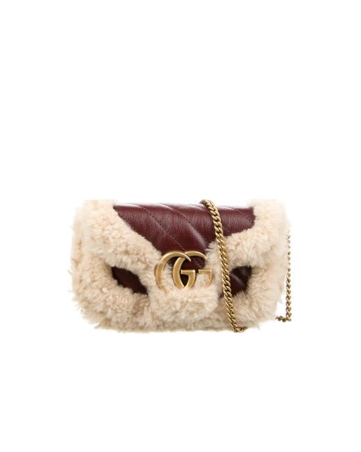 Gucci Pink Shearling Trim Super Mini GG Marmont Bag