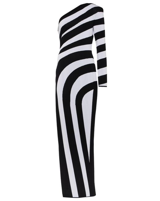 Balmain Multicolor Striped One-Shoulder Gown