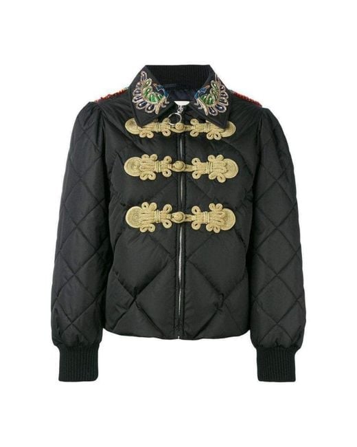 Gucci Black Embroidered Quilted Bomber Jacket It 38 (us 2)