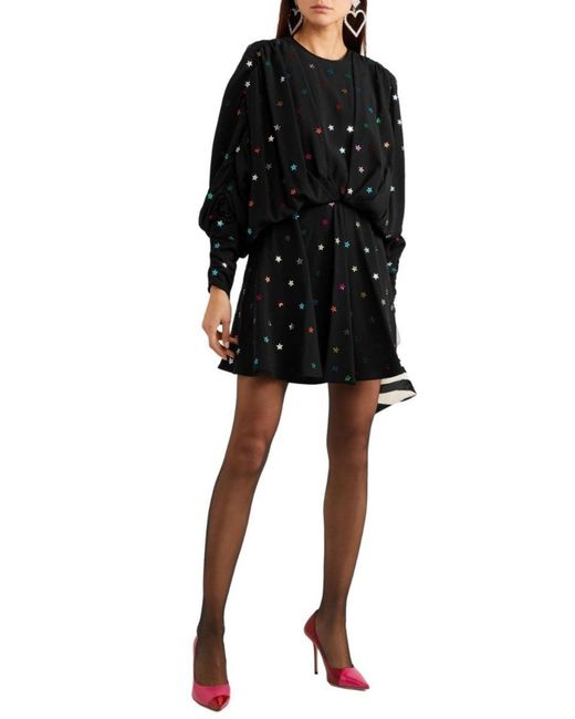 The Attico Black Gathered Sequin-embellished Crepe De Chine Mini Dress