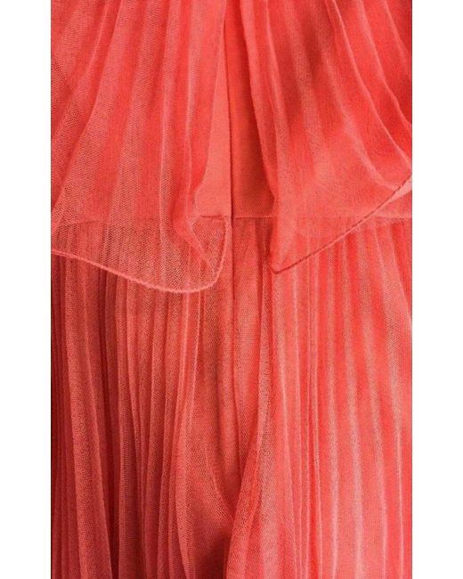 BCBGMAXAZRIA Orange Galia Shalom Sunburst Pleated Dress