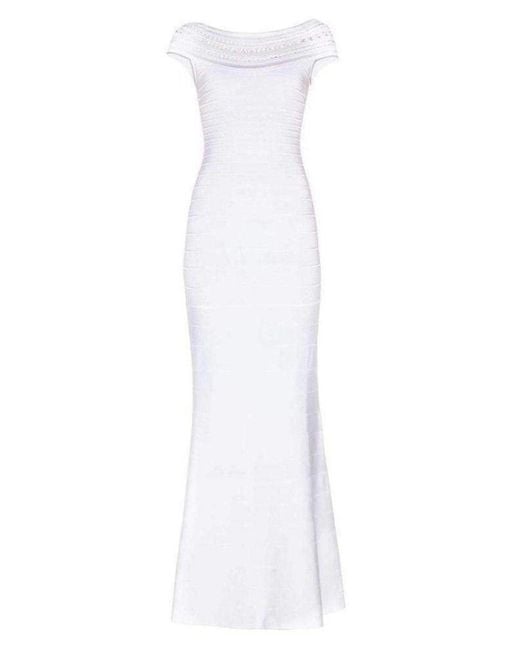 Hervé Léger White Sophia Braided Ottoman Crochet Gown
