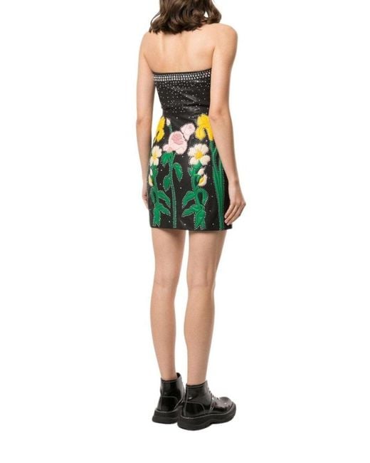 Gucci Gray Leather Flower Intarsia Strapless Dress