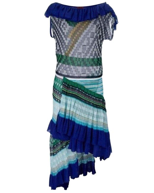 Missoni Blue Roude Ruffled Crochet Knit Dress